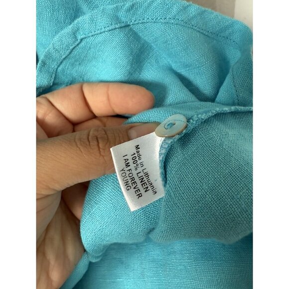 Flax 100% Linen Oversized Turquoise Button Up Tunic Top Coastal Lagenlook Resort - Picture 8 of 10